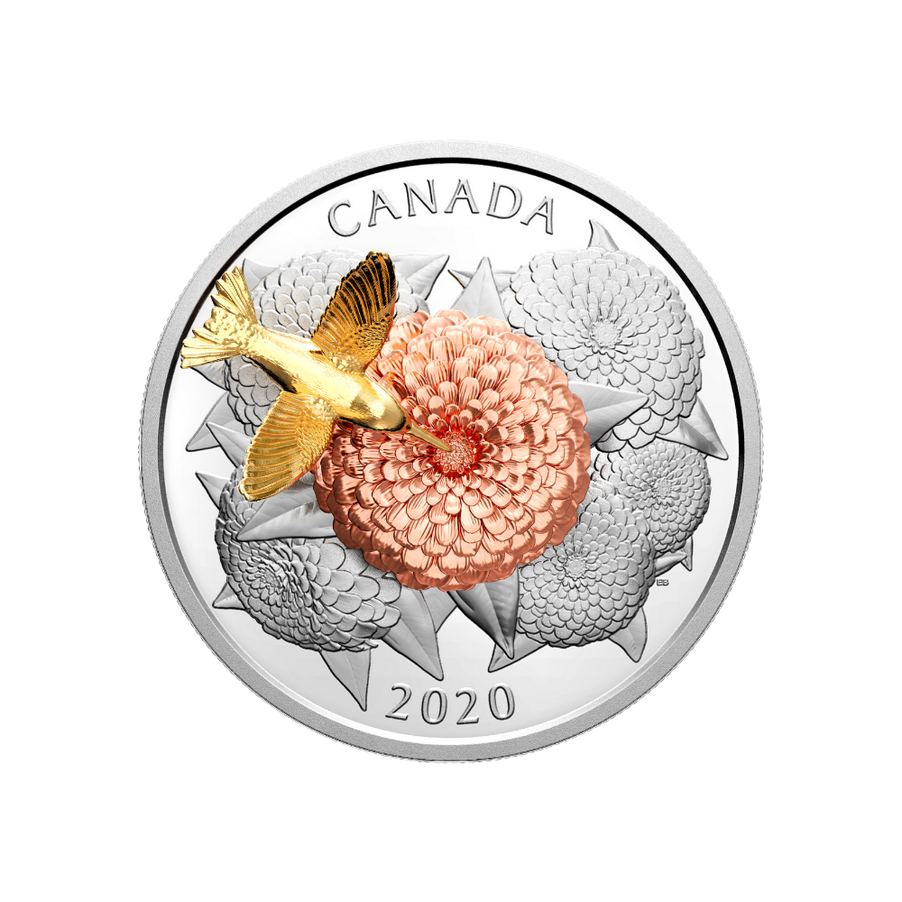 HUMMINGBIRD AND THE BLOOM 5 Oz Silver Coin $50 Canada 2020