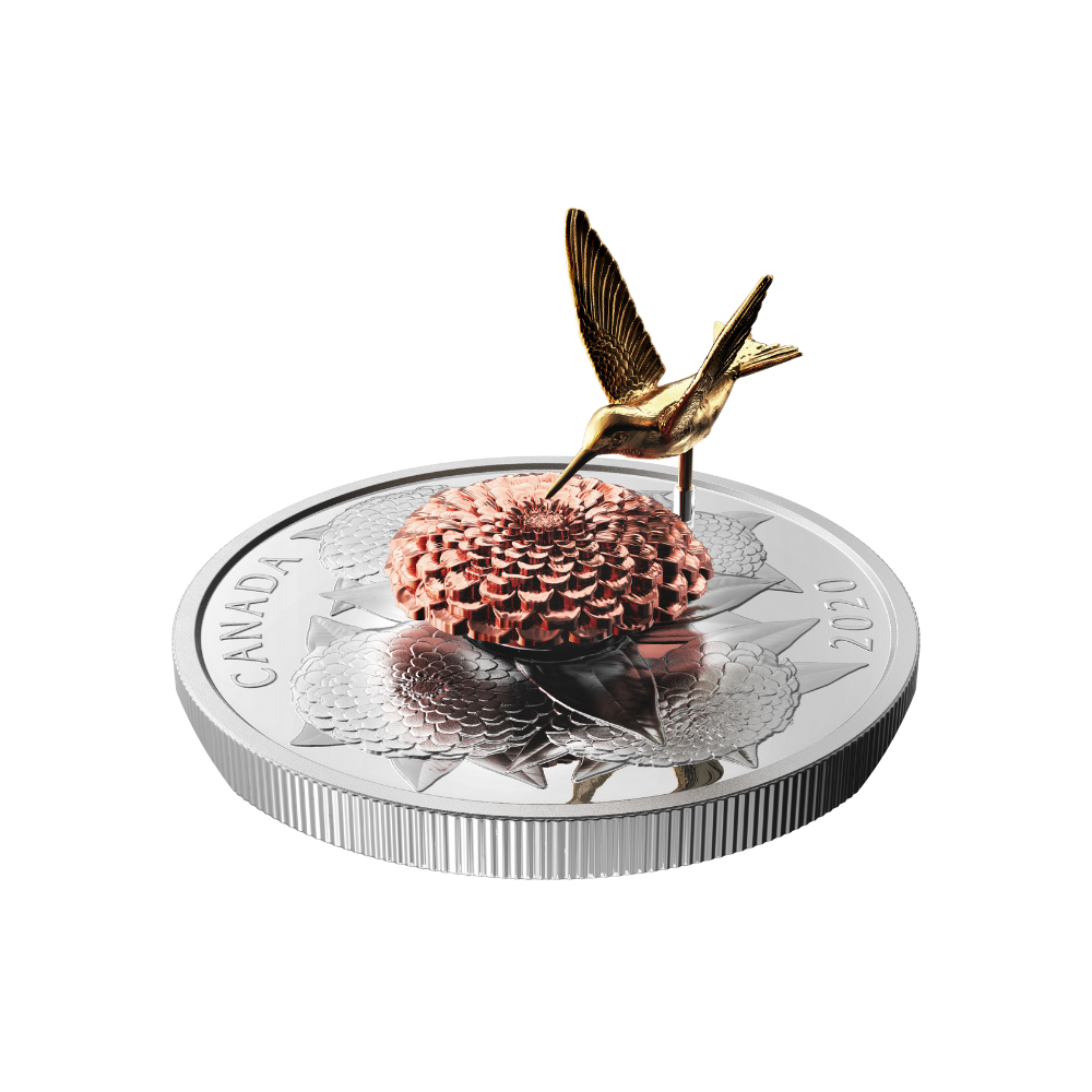 HUMMINGBIRD AND THE BLOOM 5 Oz Silver Coin $50 Canada 2020