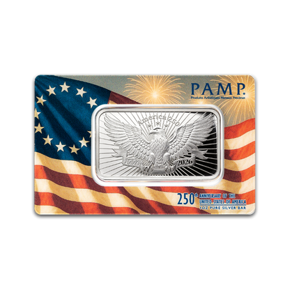 Heraldic Bald Eagle 250th Anniversary 1 Oz Silver Bar PAMP Suisse