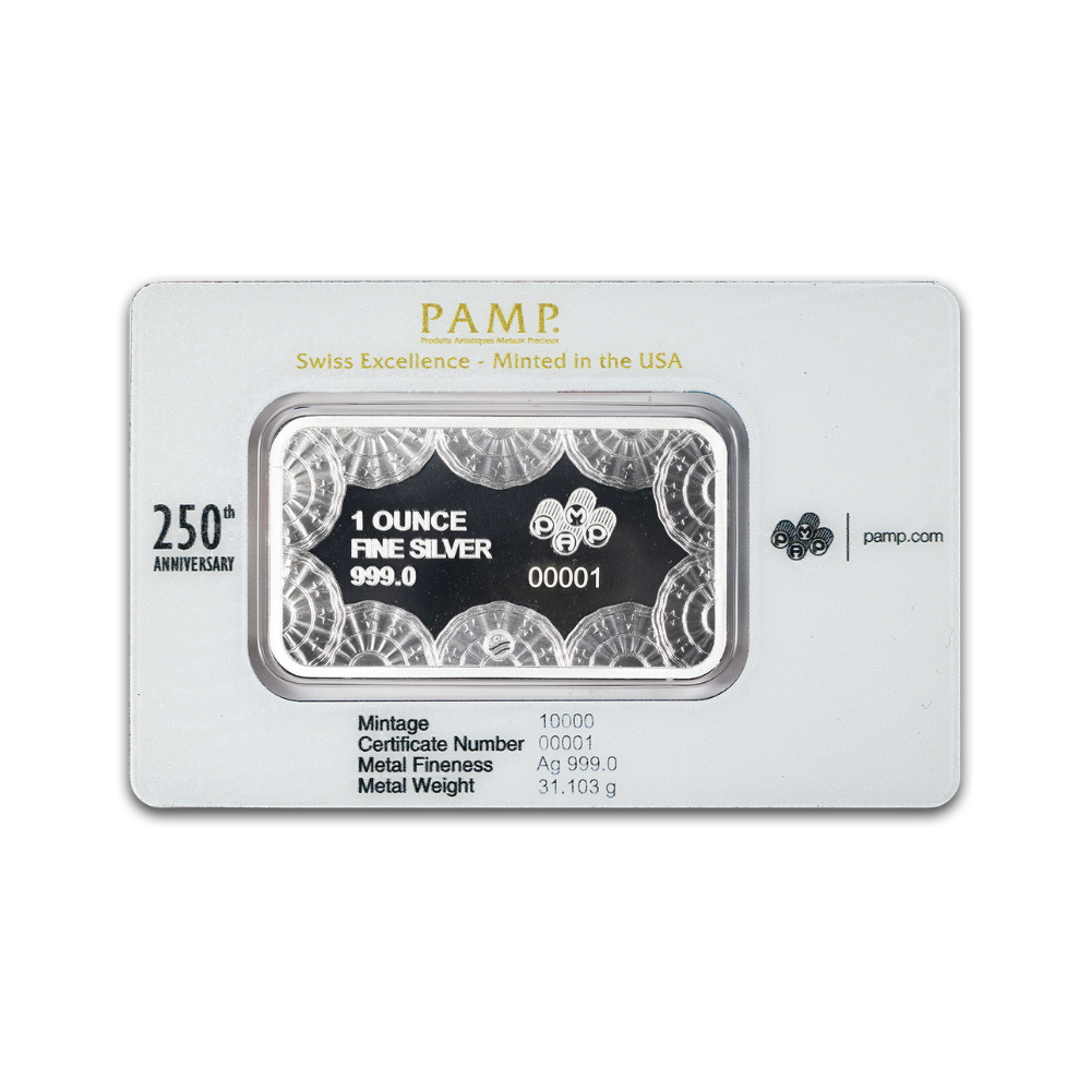 Heraldic Bald Eagle 250th Anniversary 1 Oz Silver Bar PAMP Suisse