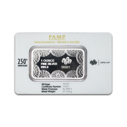 Heraldic Bald Eagle 250th Anniversary 1 Oz Silver Bar PAMP Suisse