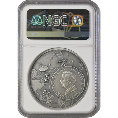 Historic Instruments  ARMILLARY SPHERE2 Oz Silver Coin $10 Cook Islands 2024- NGC Graded MS 70 Antiqued No. 6893585-008