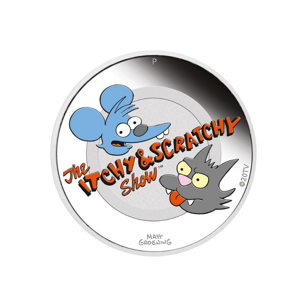 ITCHY and SCRATCHY™ Simpsons™ 1 Oz Silver Coin $1 Tuvalu 2021