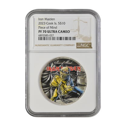 Iron Maiden-PIECE OF MIND 2 Oz Silver Coin $10 Cook Islands 2023- NGC Graded PF 70 Ultra Cameo