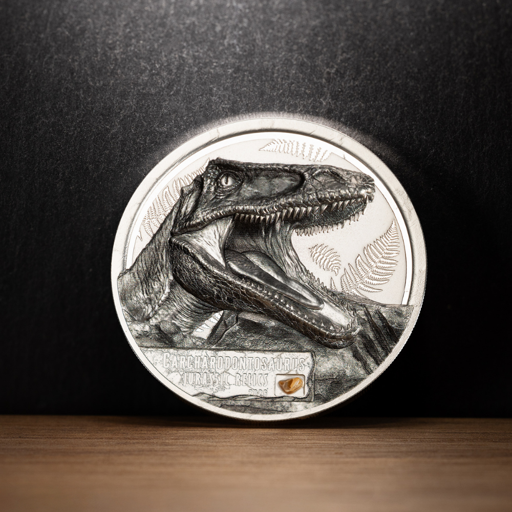 Jurassic Relics Carcharodontosaurus 1 oz Silver Coin 2026