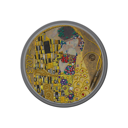 KISS Gustav Klimt Fine Embroidery Art 3 Oz Silver Coin $20 Palau 2023