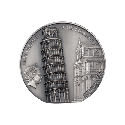 LEANING TOWER OF PISA 5 Oz Silver Coin $25 Cook Islands 2022