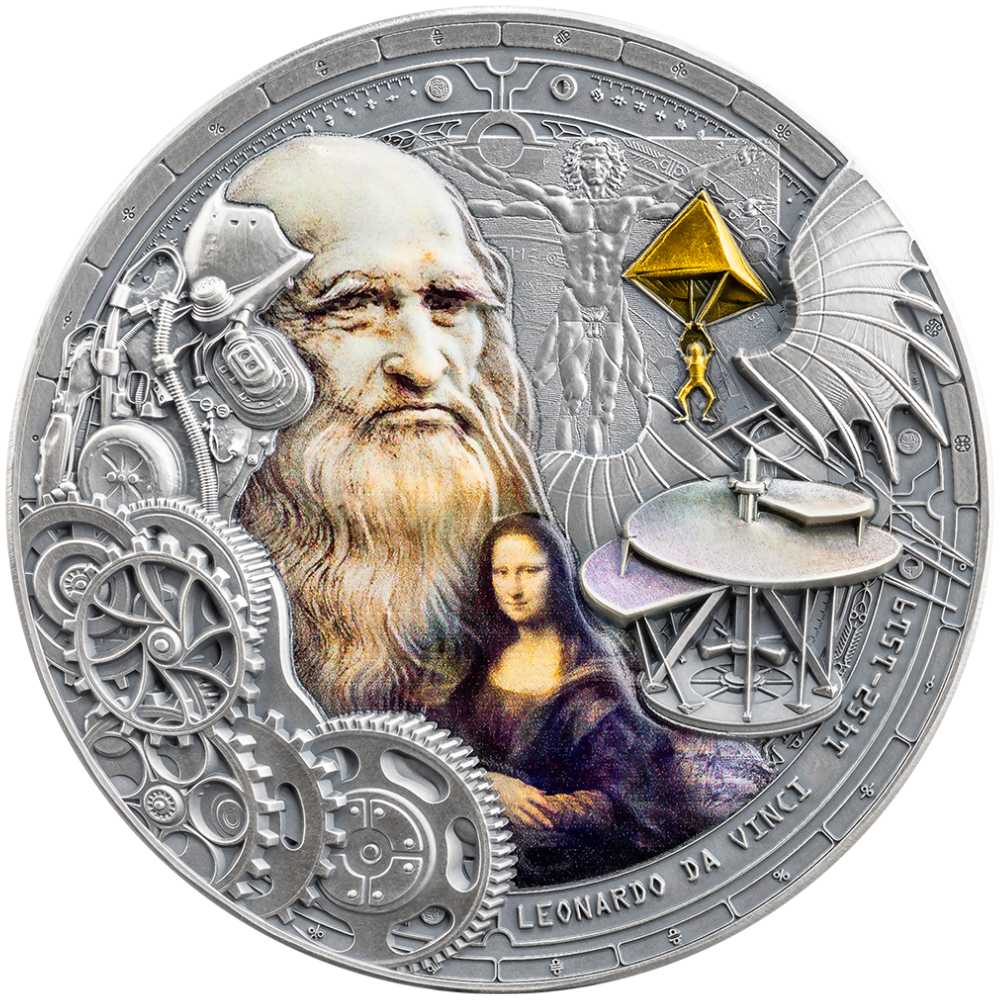 LEONARDO DA VINCI Futurists of the Past 2 Oz Silver Coin 2000 Francs Cameroon 2024 - PARTHAVA COIN