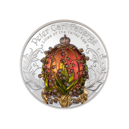 LILIES OF THE VALLEY EGG Fabergé 2 Oz Silver Coin 1000 Togrog Mongolia 2025