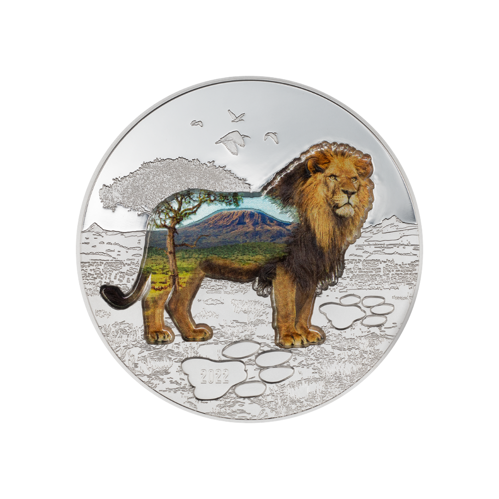 LION Into The Wild 2 Oz Silver Coin 1000 Togrog Mongolia 2022
