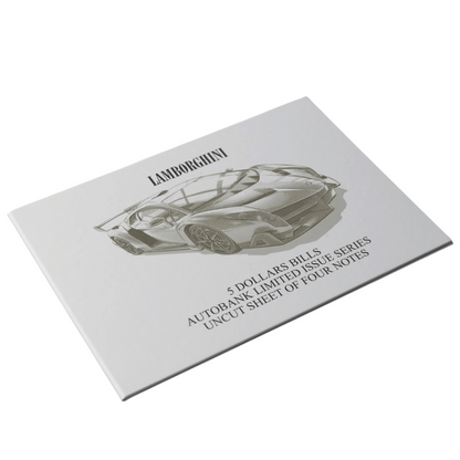 Lamborghini Auto Fantasy Note Limited Series Uncut Sheet of Four Notes