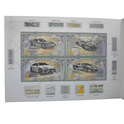 Lamborghini Auto Fantasy Note Limited Series Uncut Sheet of Four Notes