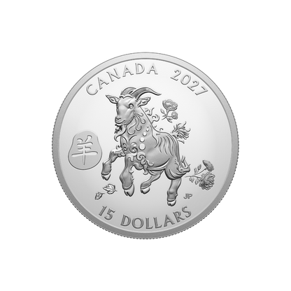 Lunar Year of the Goat 1 Oz Fine Silver Coin Canada 2027 Royal Canadian Mint
