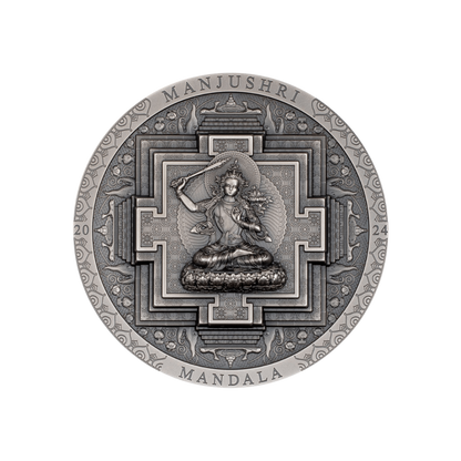 MANJUSHRI MANDALA Archeology Symbolism Antique 3 Oz Silver Coin 2000 Togrog Mongolia 2024