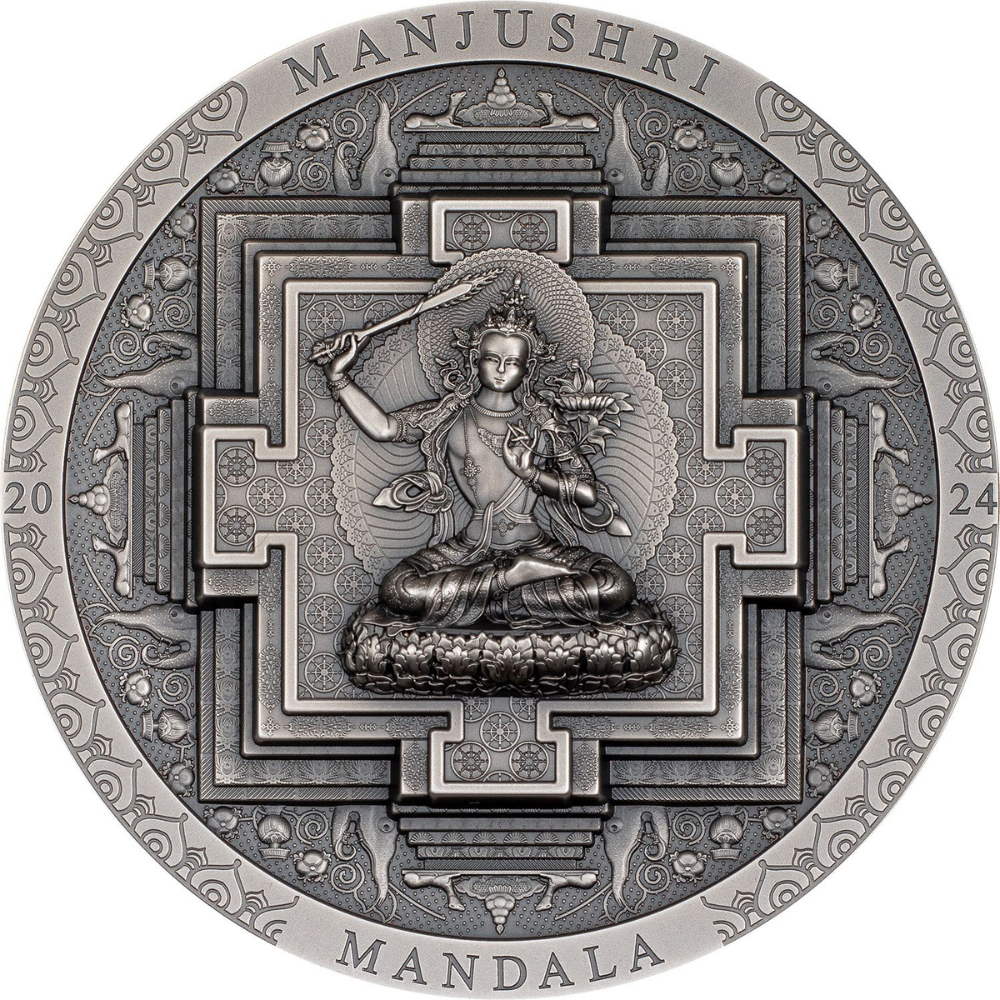 MANJUSHRI MANDALA Archeology Symbolism Antique 3 Oz Silver Coin 2000 Togrog Mongolia 2024