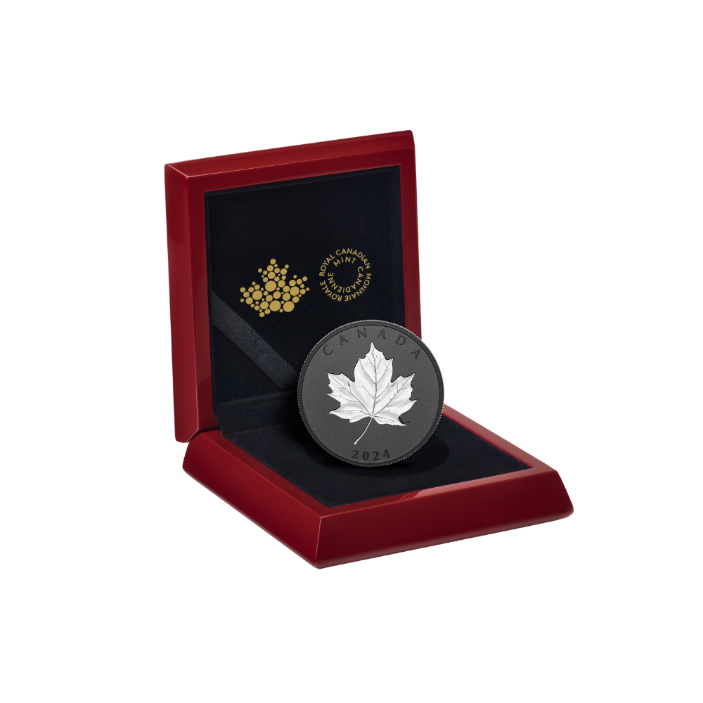 MAPLE LEAF Blue Rhodium 5 Oz Silver Coin $50 Canada 2022