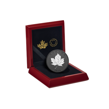 MAPLE LEAF Blue Rhodium 5 Oz Silver Coin $50 Canada 2022