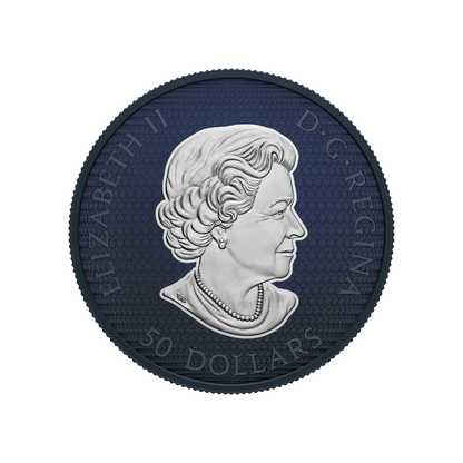 MAPLE LEAF Blue Rhodium 5 Oz Silver Coin $50 Canada 2022