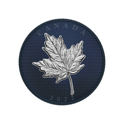 MAPLE LEAF Blue Rhodium 5 Oz Silver Coin $50 Canada 2022