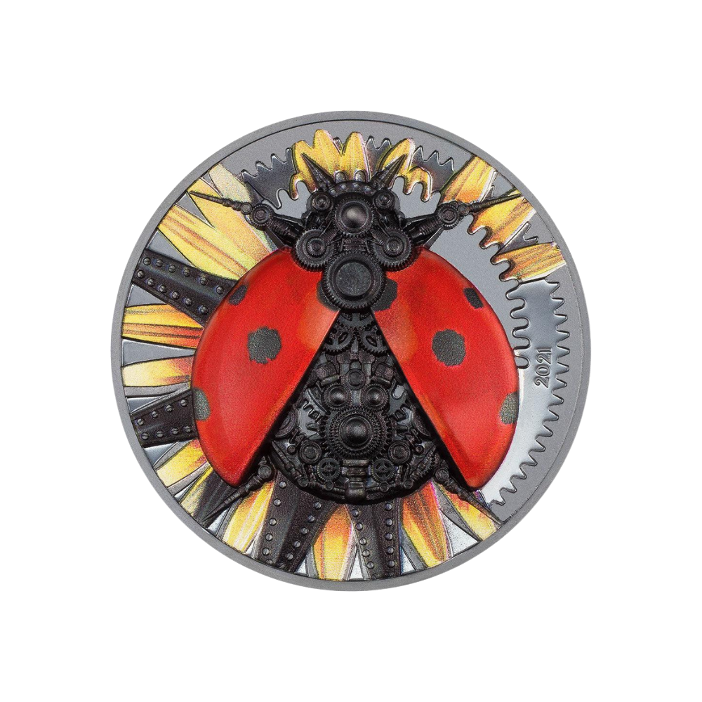 MECHANICAL LADYBUG Clockwork Evolution 3 Oz Silver Coin 2000 Togrog Mongolia 2021