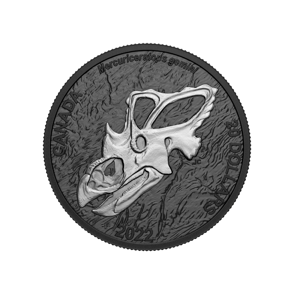 MERCURY'S HORNED FACE Discovering Dinosaurs 1 Oz Silver Coin $20 Canada 2022