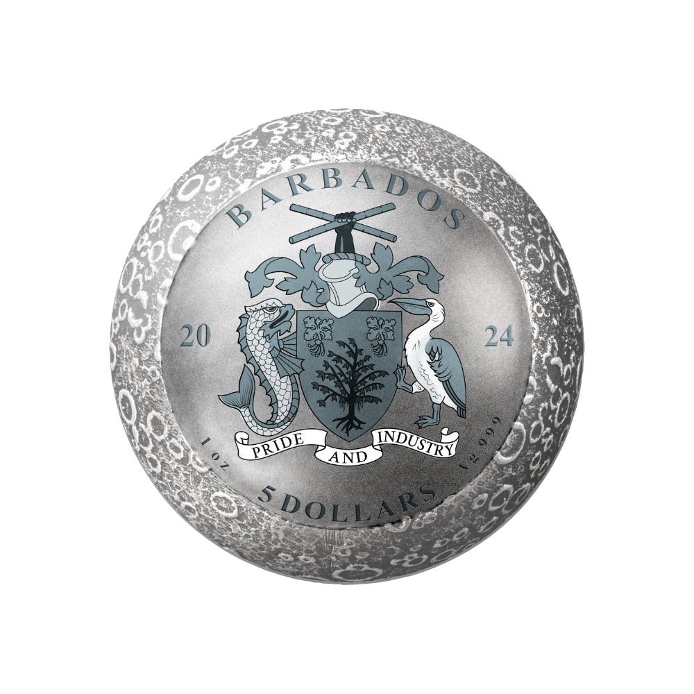 MOON LANDING Apollo 11 55th Anniversary 1 Oz Silver Coin $5 Barbados 2024