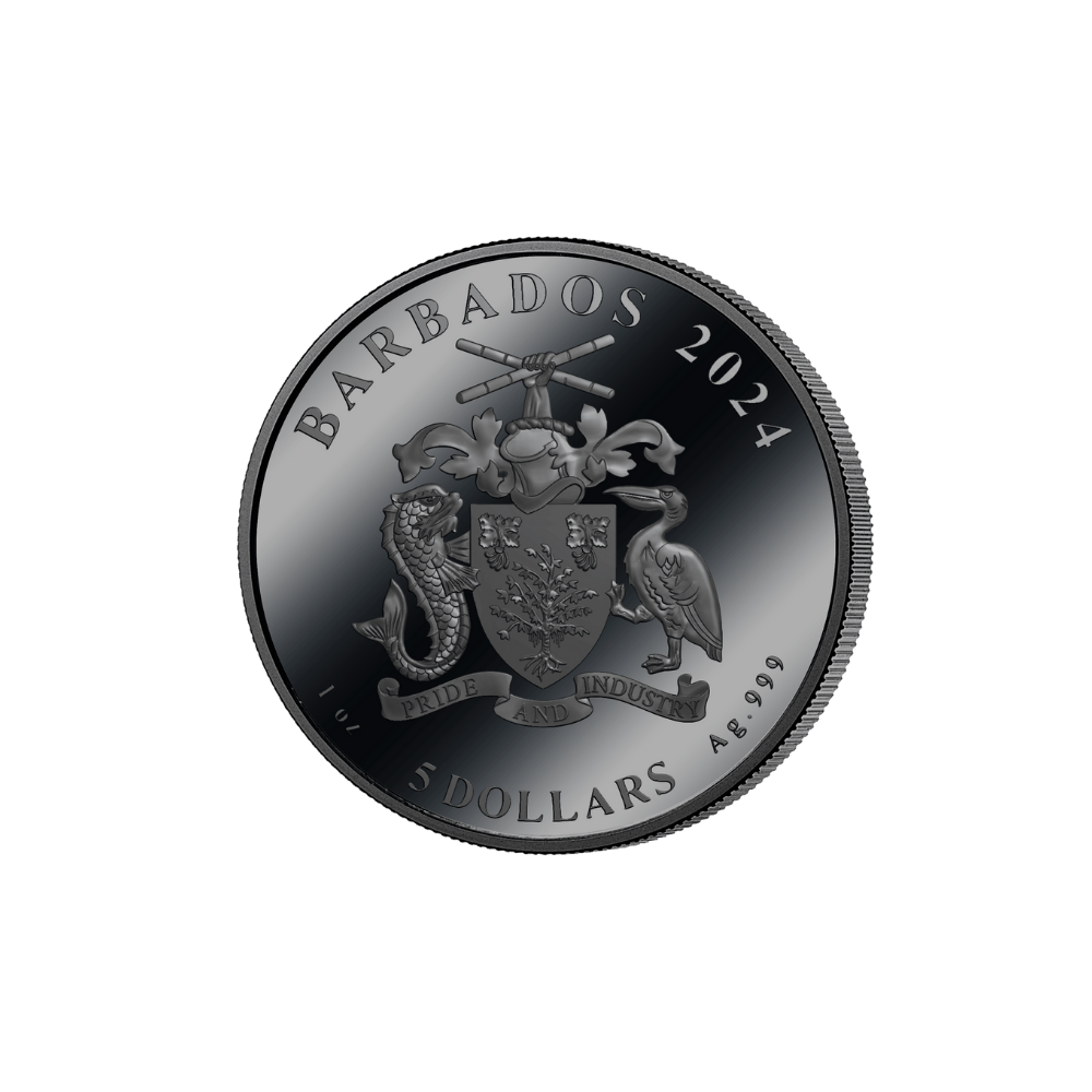 MOON LANDING Astronaut 55th Anniversary 1 Oz Silver Coin $5 Barbados 2024