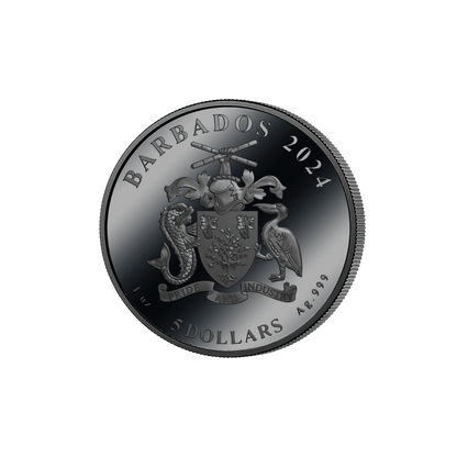 MOON LANDING Astronaut 55th Anniversary 1 Oz Silver Coin $5 Barbados 2024