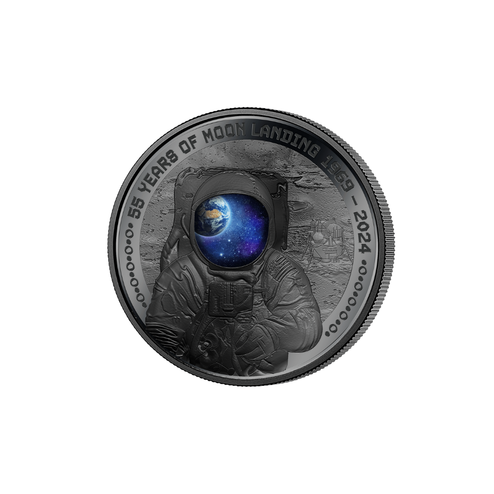MOON LANDING Astronaut 55th Anniversary 1 Oz Silver Coin $5 Barbados 2024