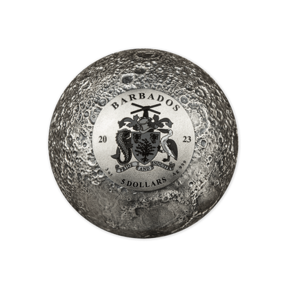 MOON SPHERICAL 3D Planet 3 Oz Silver Coin $5 Barbados 2023
