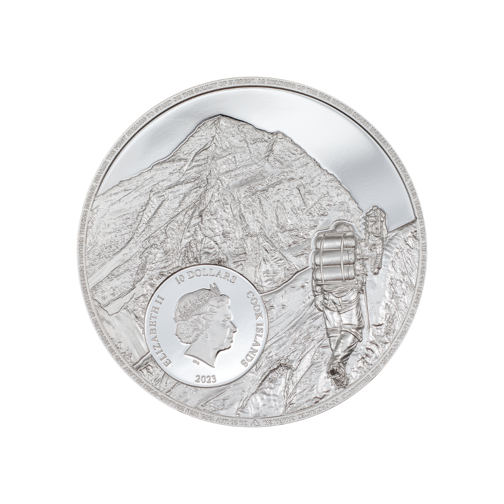 MOUNT EVEREST First Ascent 2 Oz Silver Coin $10 Cook Islands 2023