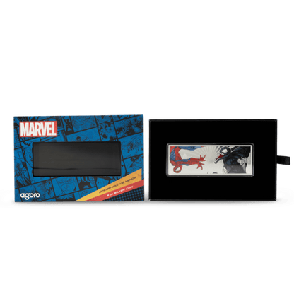 Marvel Spider-Man VS Venom 3 Oz Silver Coin presentation box opened - Agoro by New Zealand Mint