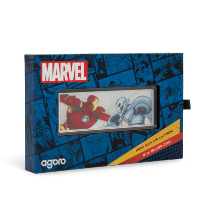 Marvel Iron Man VS Ultron 3 Oz Silver Coin packaging - Agoro New Zealand Mint