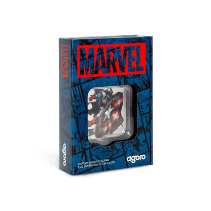 Marvel Captain America 'Clang' 2 Oz Silver Coin packaging AGORO