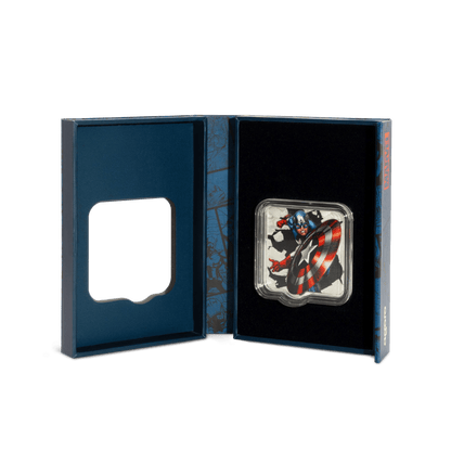 Marvel Captain America 'Clang' 2 Oz Silver Coin packaging AGORO