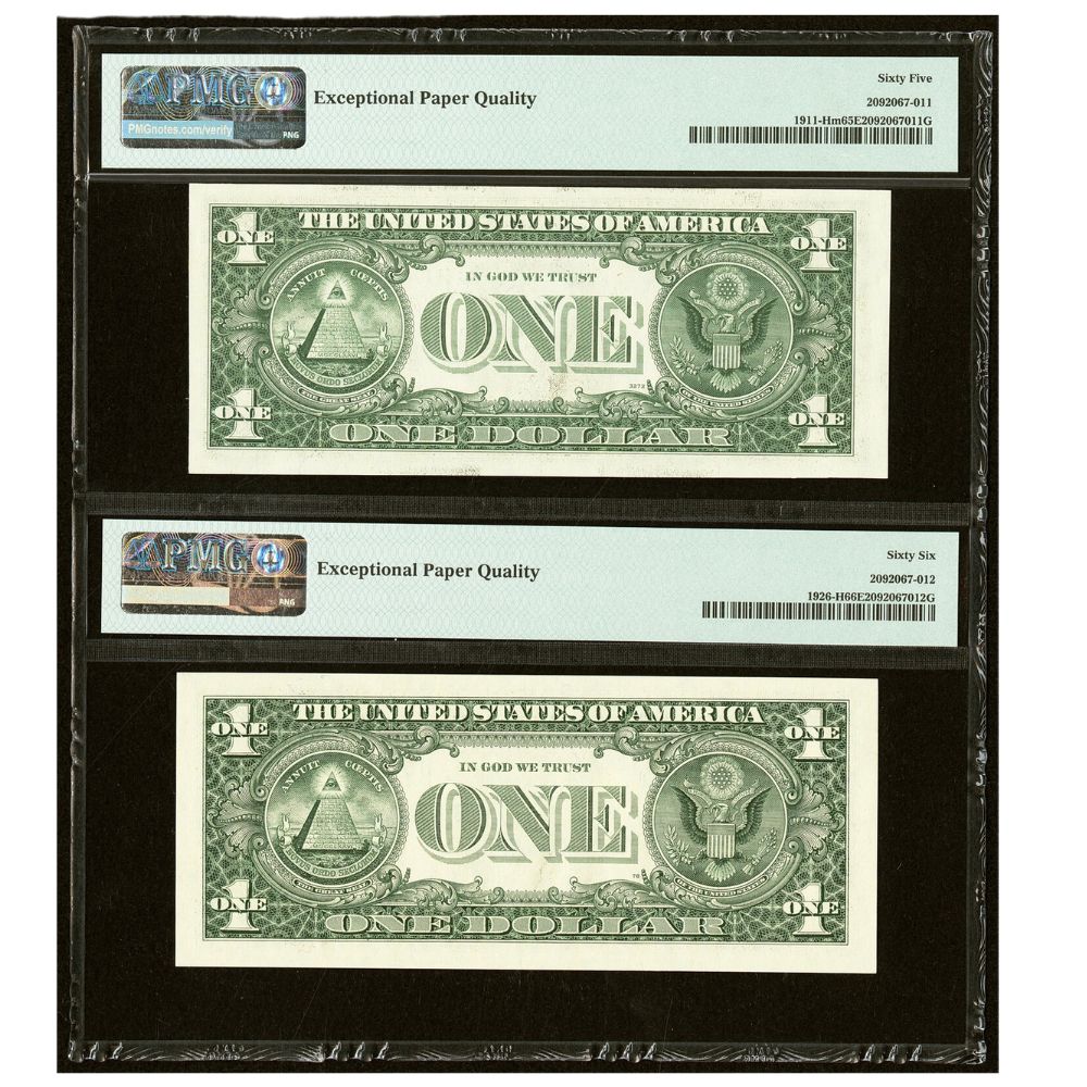 Matching Repeater Serial Number Fr. 1911-H $1 1981 | Fr. 1909-I 1977 Federal Reserve Note PMG 65/66 EPQ