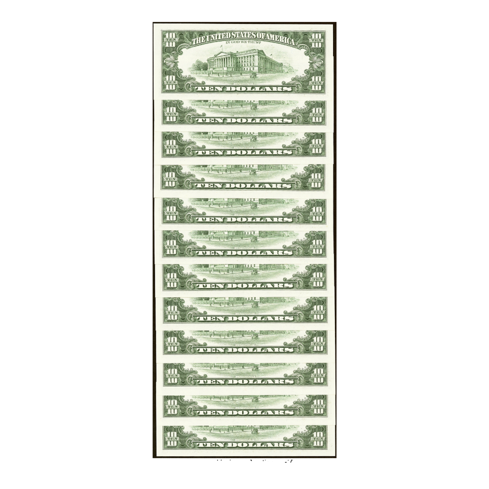 Matching Serial Number 99998473 BEP Premium Federal Reserve $10 Set Series 1999 – 12 Notes