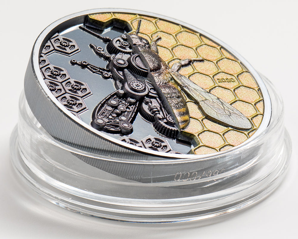 MECHANICAL BEE Clockwork Evolution 3 Oz Silver Coin 2000 Togrog Mongolia 2020