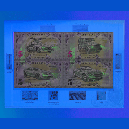 Mercedes-Benz Auto Fantasy Note – Limited Uncut Sheet of 4 Prestige Collectible Banknotes