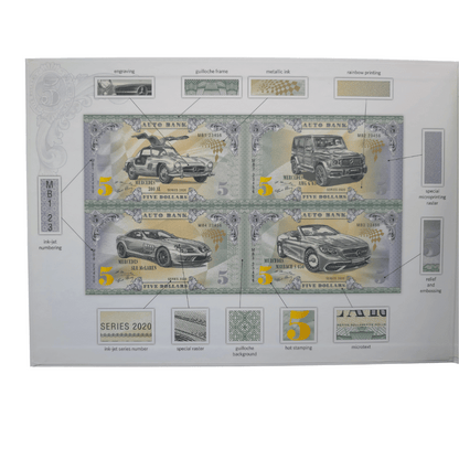 Mercedes-Benz Auto Fantasy Note – Limited Uncut Sheet of 4 Prestige Collectible Banknotes