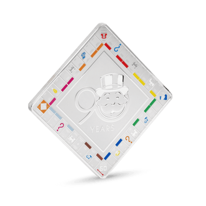 Monopoly 90th Anniversary Silver Collectible Coin reverse oblique - Agoro New Zealand Mint