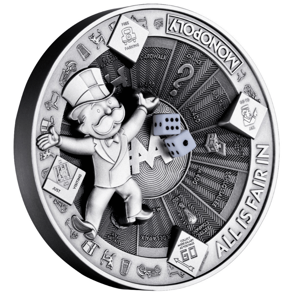 Monopoly 90th Anniversary 10 Oz Multilayer Coin 2025 reverse MDM - Parthava Coin