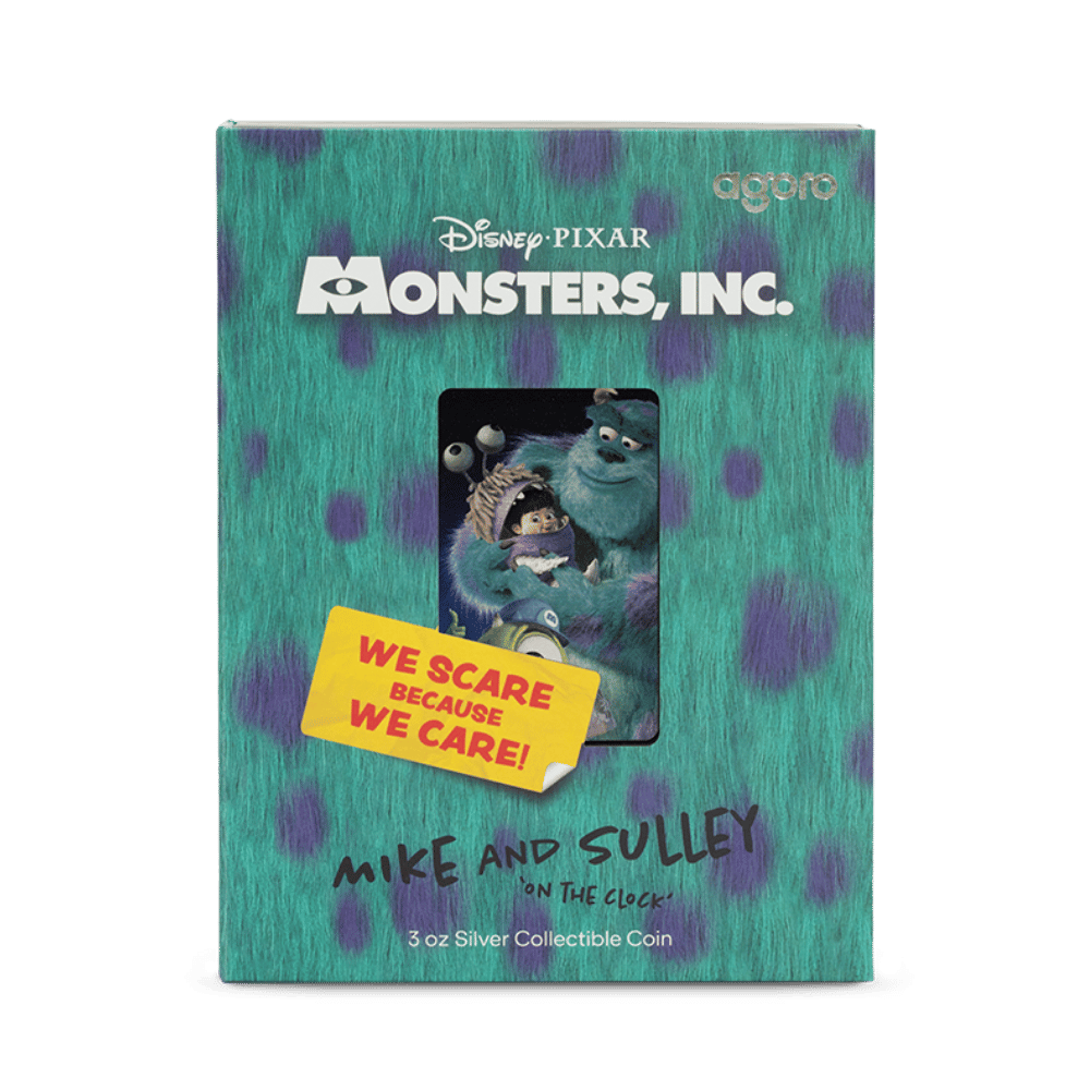 Disney Pixar Monsters, Inc. Mike and Sulley Silver Coin packaging - Agoro New Zealand Mint