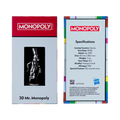 Mr. Monopoly 3D 2 Oz Silver Coin 2026 MDM