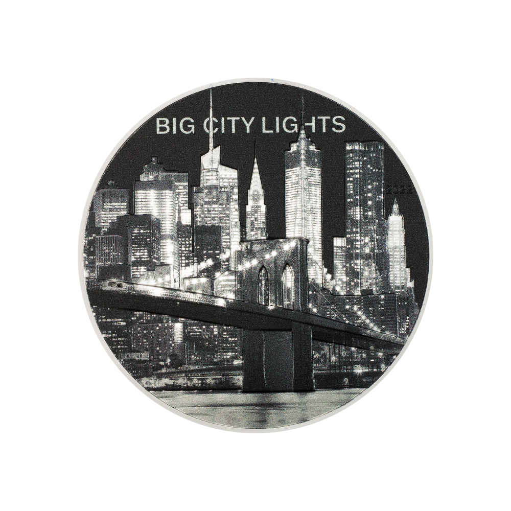 NEW YORK Big City Lights 1 Oz Silver Coin $5 Cook Islands 2022