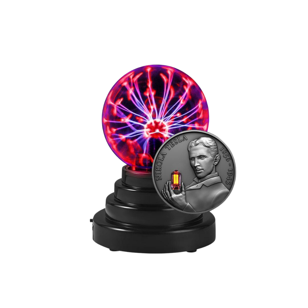 NIKOLA TESLA Bulb Inlay 80th Anniversary 2 Oz Silver Coin 2000 Francs Cameroun 2023