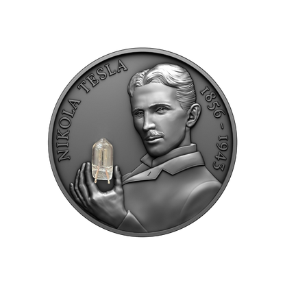 NIKOLA TESLA Bulb Inlay 80th Anniversary 2 Oz Silver Coin 2000 Francs Cameroun 2023
