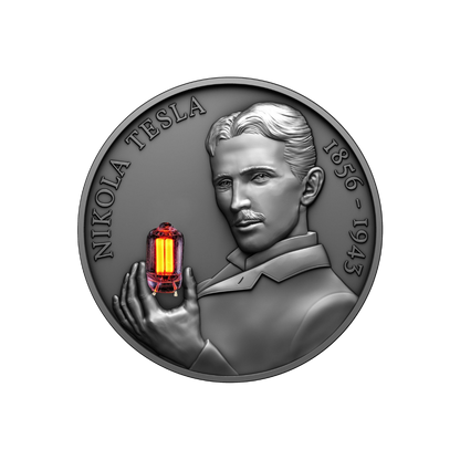 NIKOLA TESLA Bulb Inlay 80th Anniversary 2 Oz Silver Coin 2000 Francs Cameroun 2023