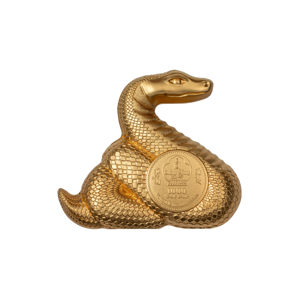 NIMBLE GILDED SILVER SNAKE Lunar Collection 1 Oz Silver Coin 1000 Togrog Mongolia 2025