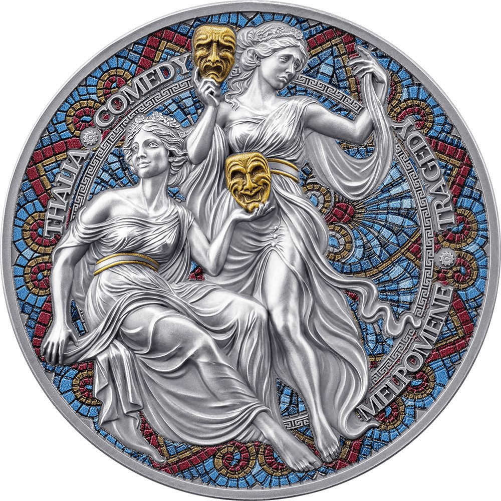 Melpomene & Thalia The Nine Muses 2 Oz Silver Coin 2025 reverse Mint XXI Parthava Coin